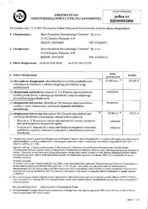 Ubezpieczenie OC firmy BDE Constans